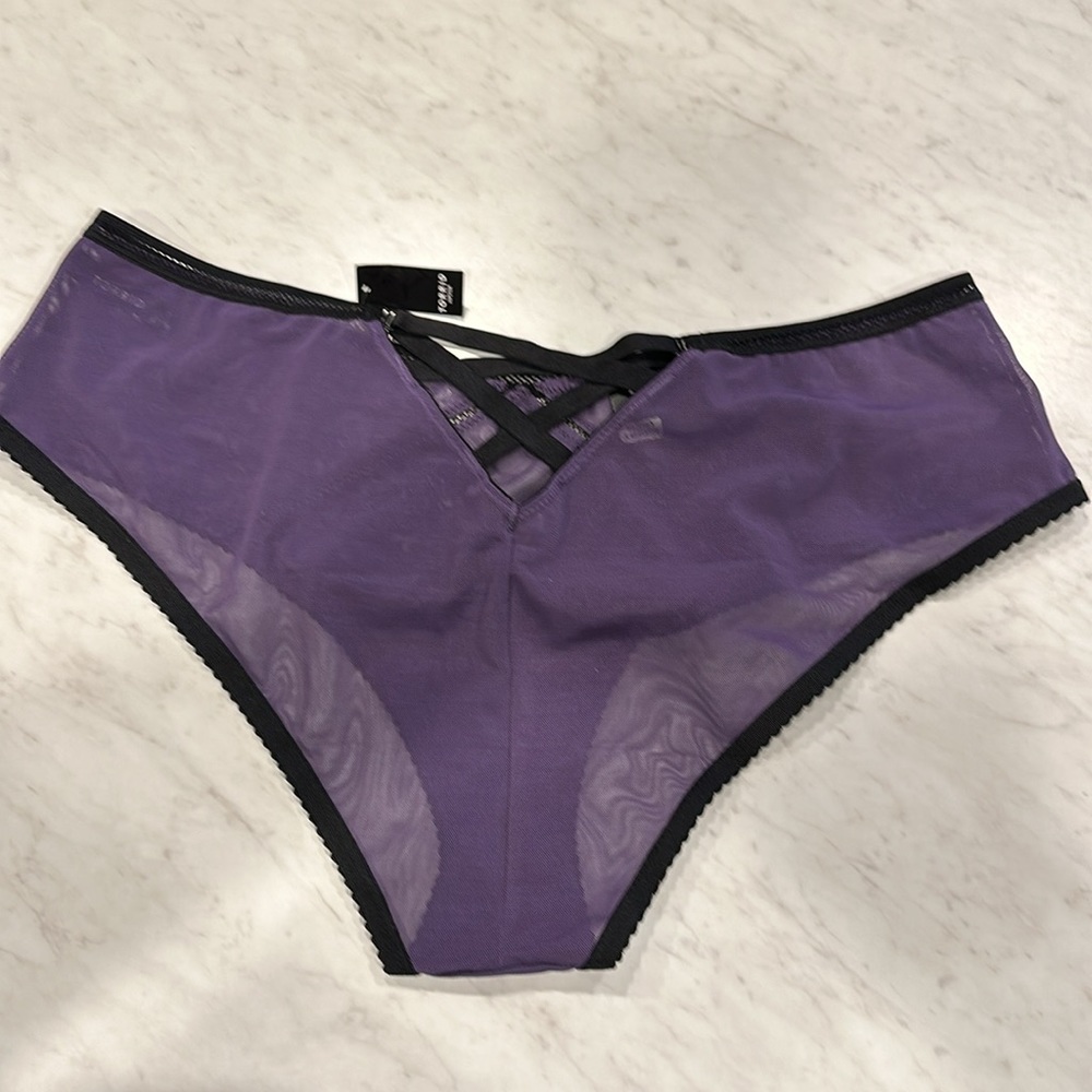 Torrid Purple & Black Mesh Strappy Piping Bralette & Hipster Panty - Picture 4 of 4